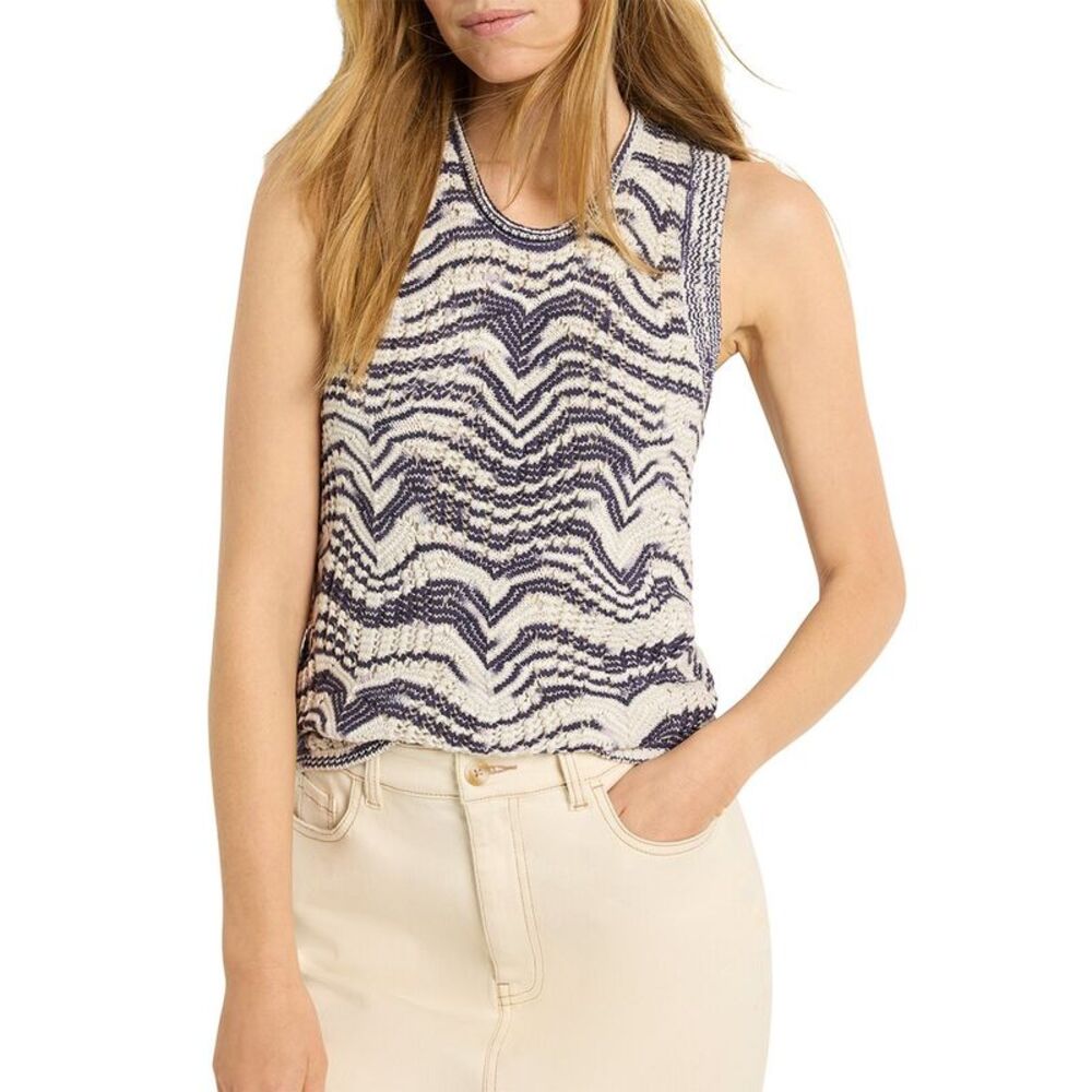 NIC+ZOE Navy and Cream Patterned Tee